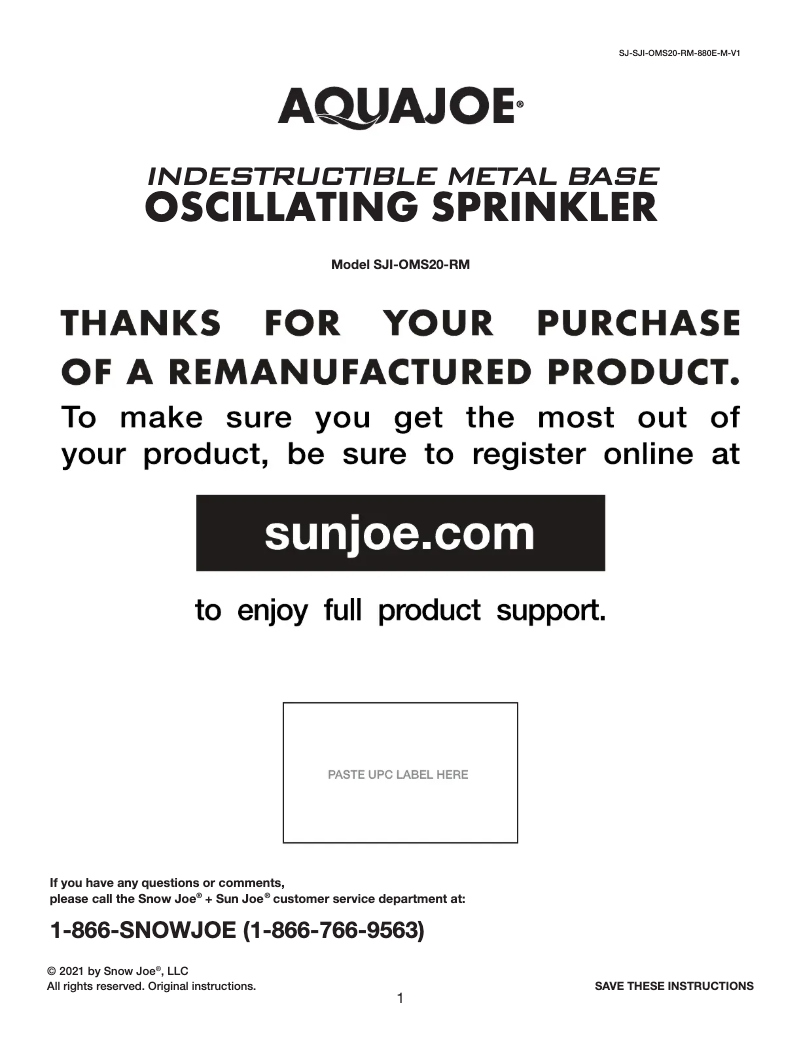 Página 1 del manual Manual de usuario Aqua Joe SJI-OMS20-RM