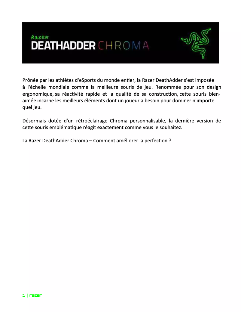 Page 1 de la notice Manuel utilisateur Razer DeathAdder Chroma