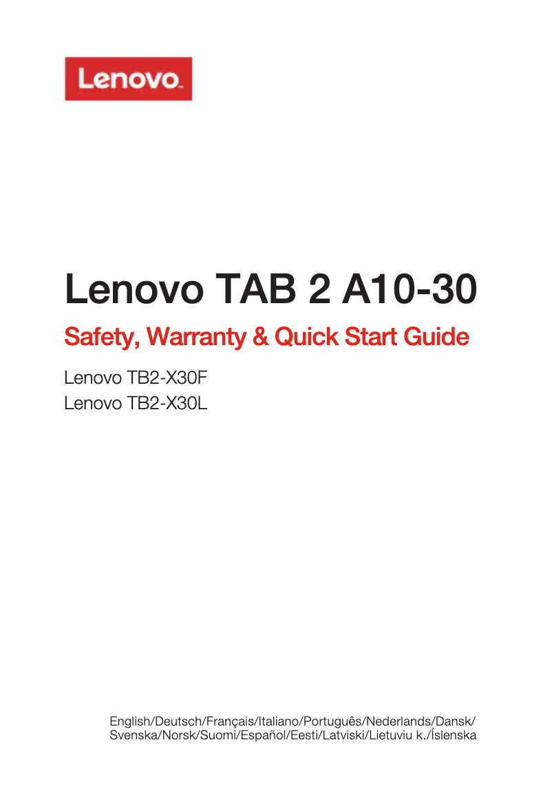 Page 1 de la notice Manuel utilisateur Lenovo Tab 2 A10-30