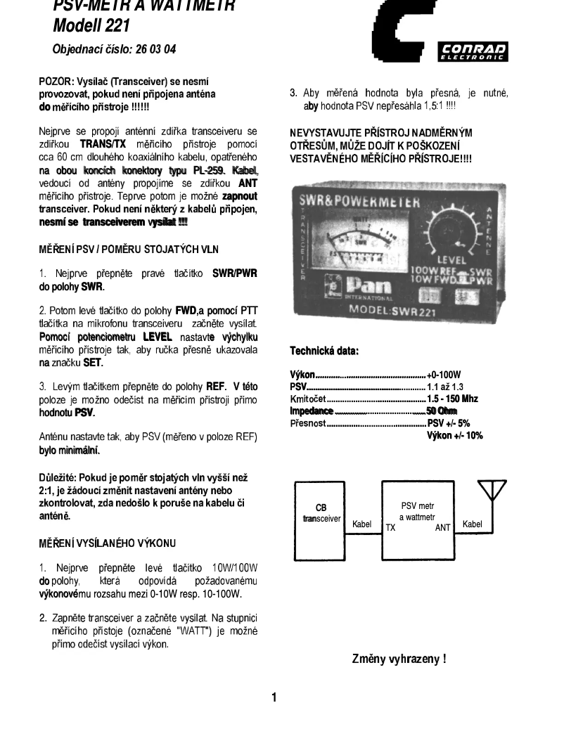 Page n°1 - Manuel utilisateur Midland SWR221