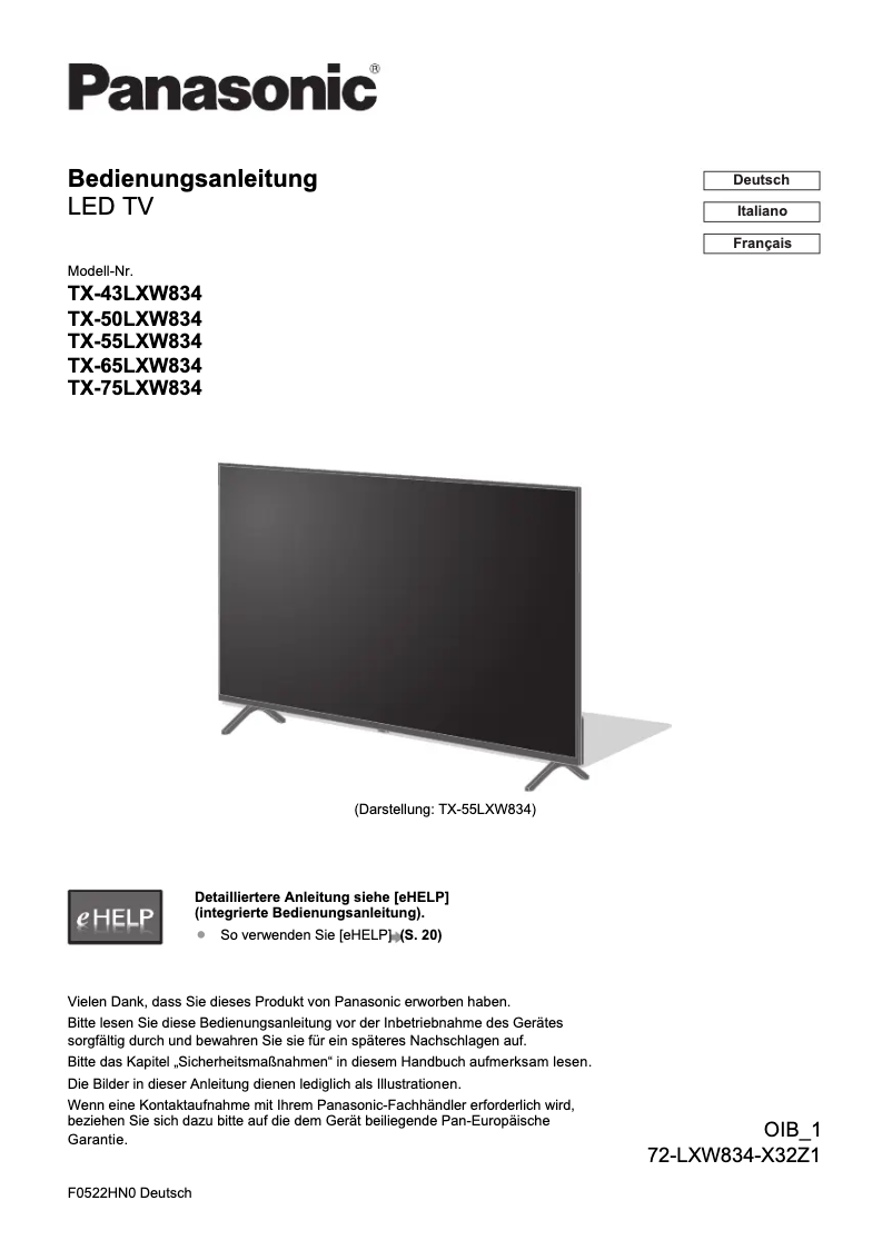 Página 1 del manual Guía de inicio rápido Panasonic TX-65LXW834