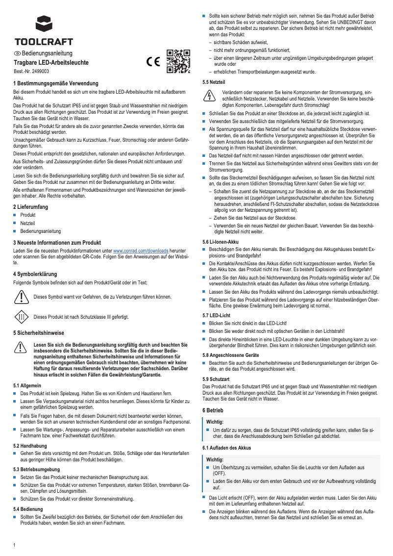 Page n°1 - Manuel utilisateur Toolcraft WL2100