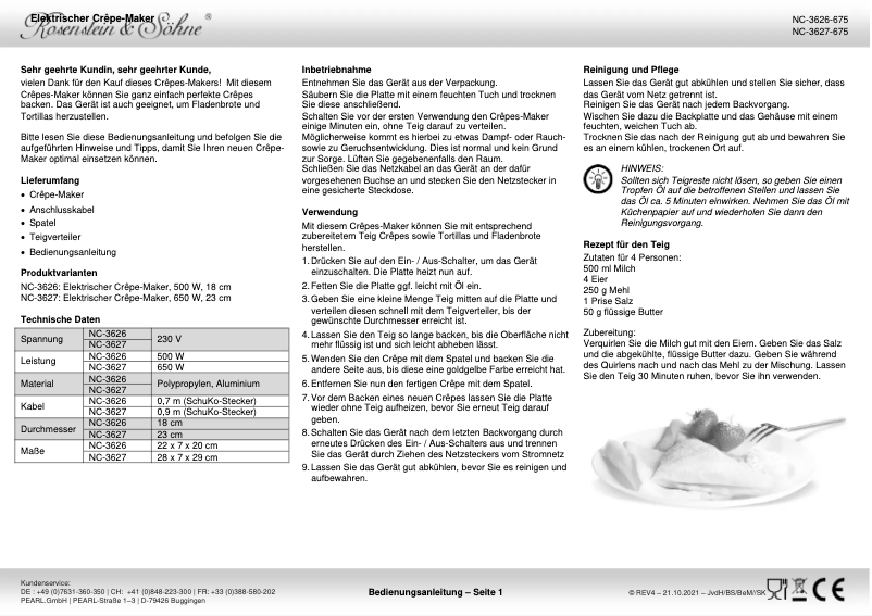 Page n°1 - Manuel utilisateur Rosenstein & Söhne NC-3627-919