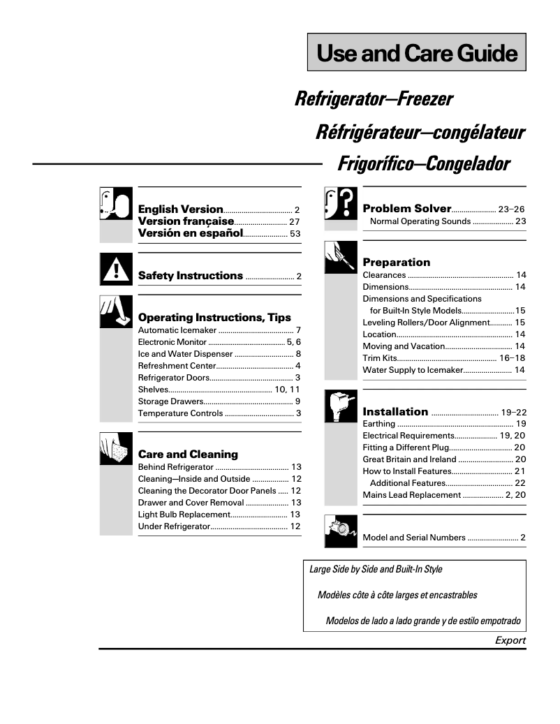 Page 1 de la notice Manuel utilisateur GE Profile TFG28PFDWW
