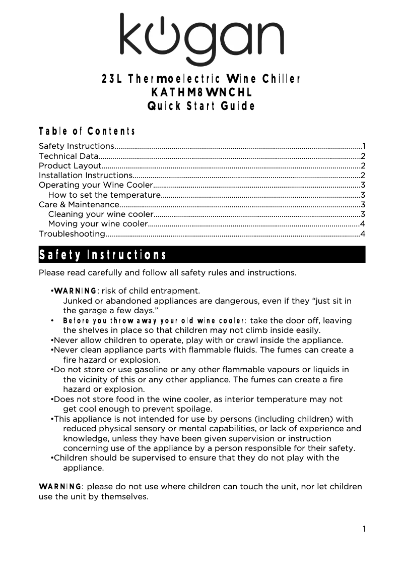 Page n°1 - Manuel utilisateur Kogan KATHM8WNCHL