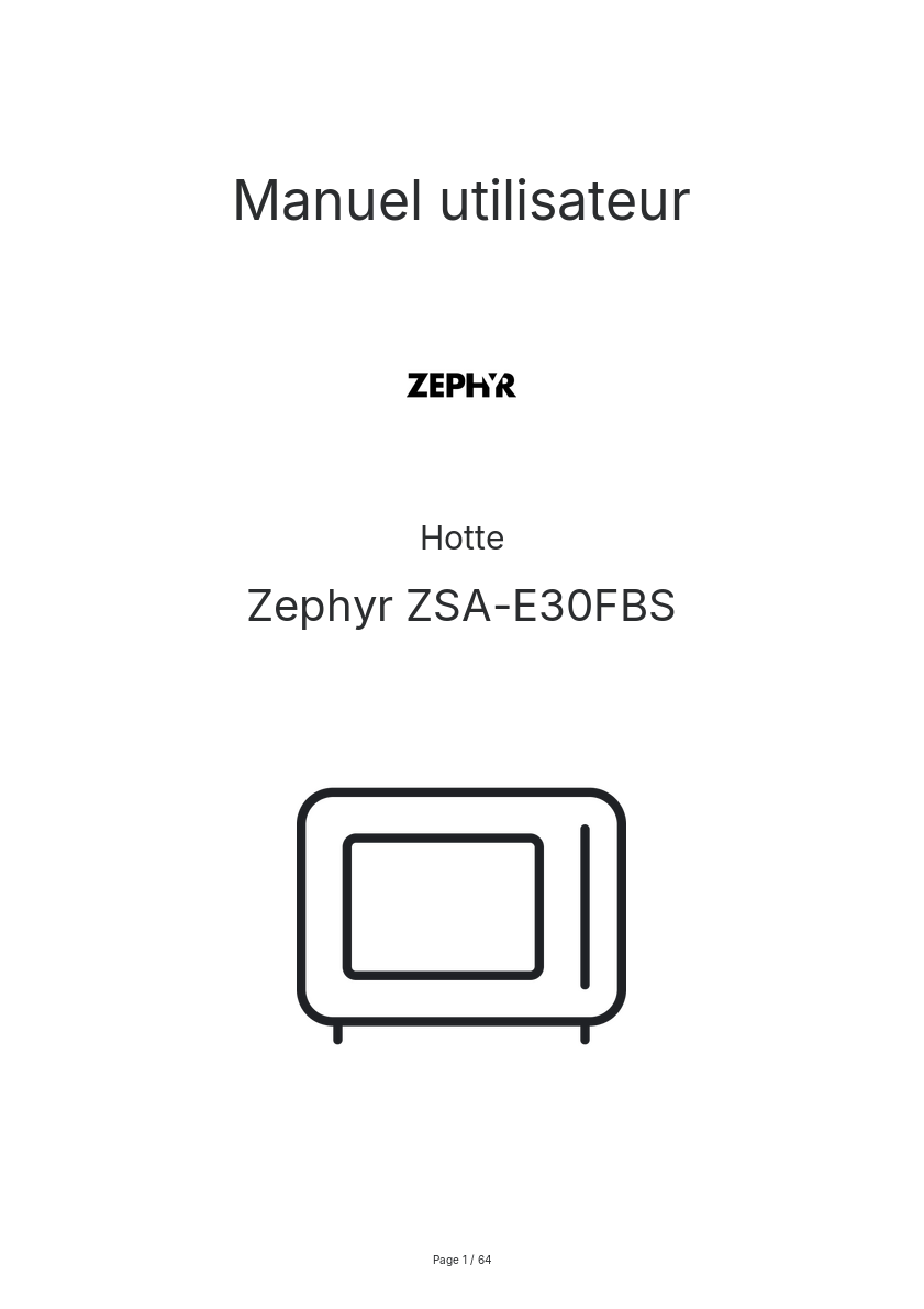 Page n°1 - Manuel utilisateur Zephyr ZSA-E30FBS