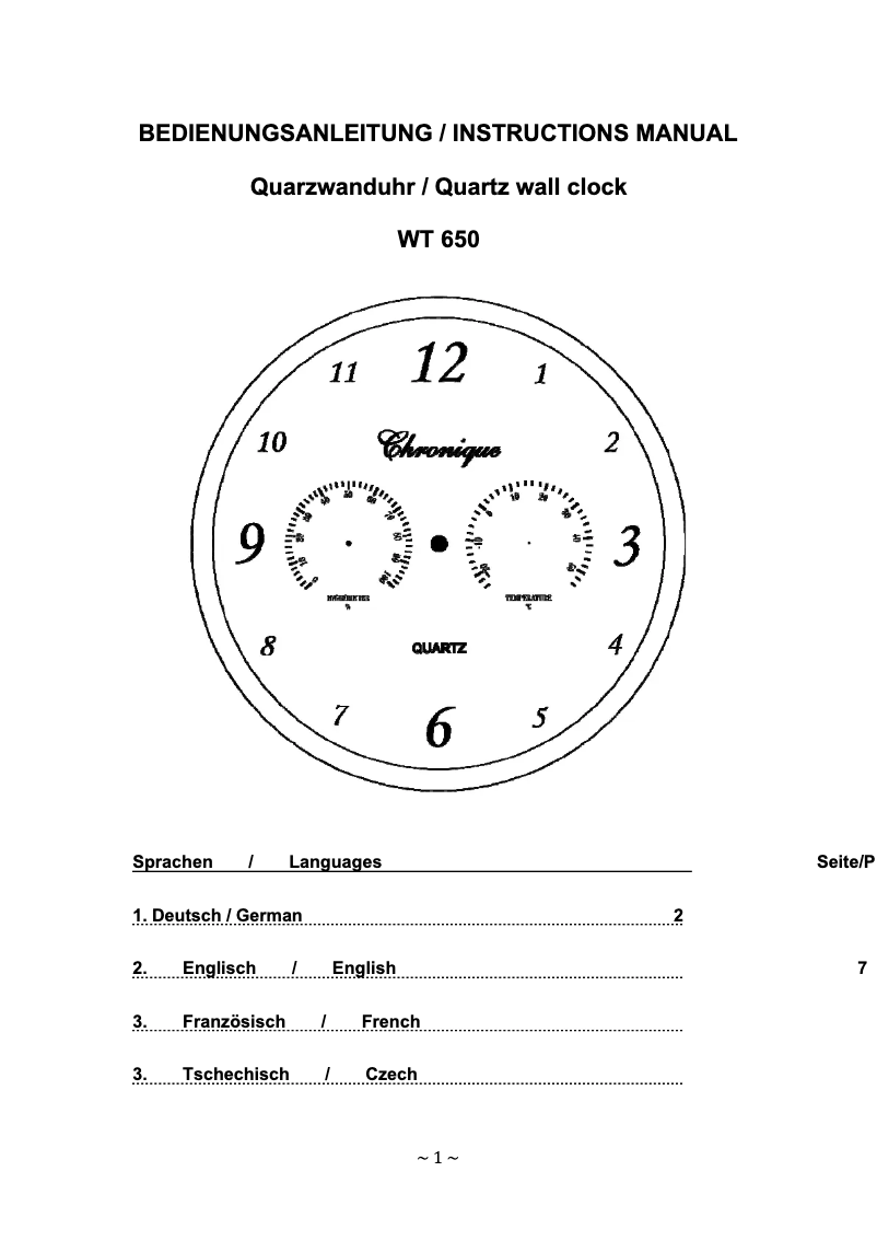 Página 1 del manual Manual de usuario Techno Line WT 650