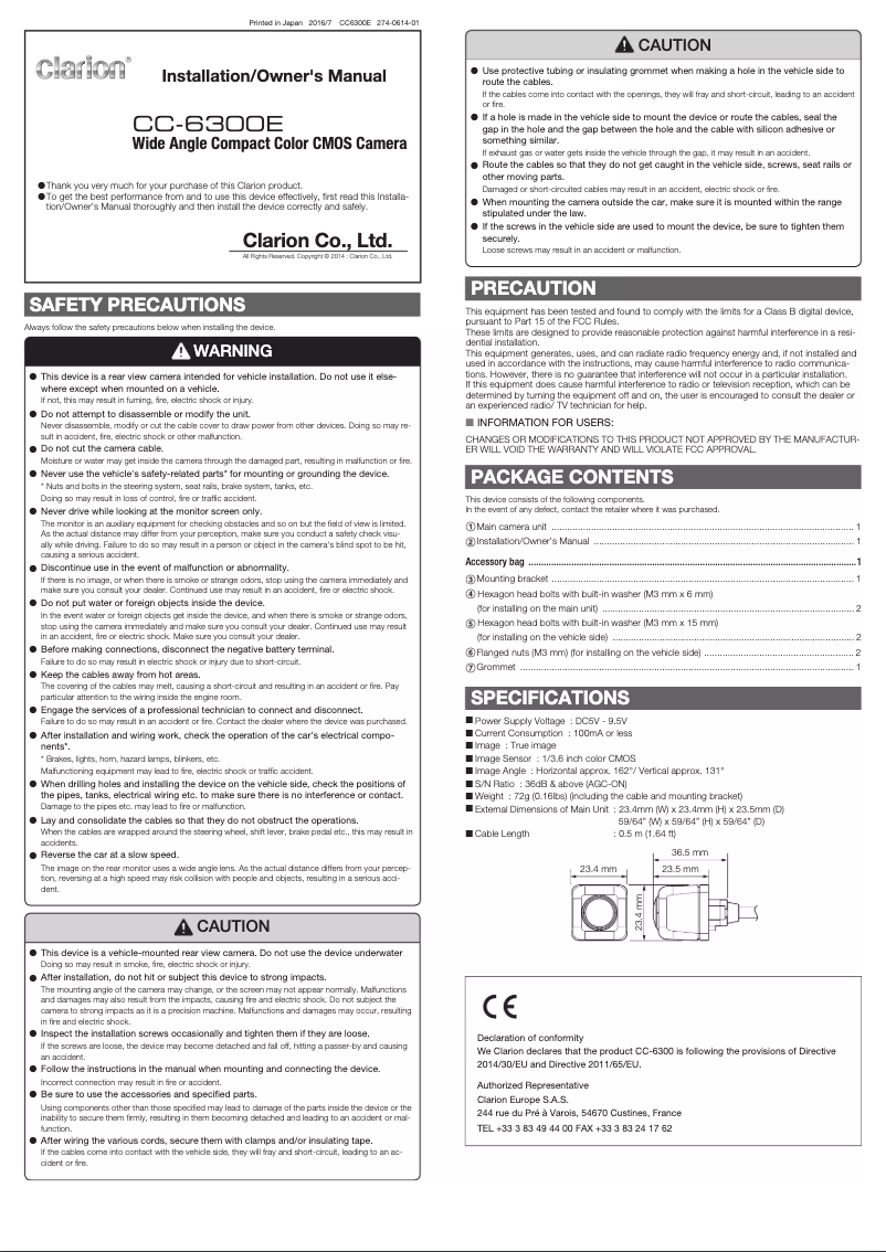 Page 1 de la notice Manuel utilisateur Clarion CC6300E