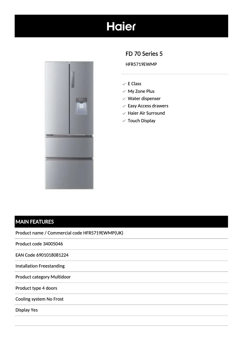 Page n°1 - Fiche technique Haier HB16WMAA