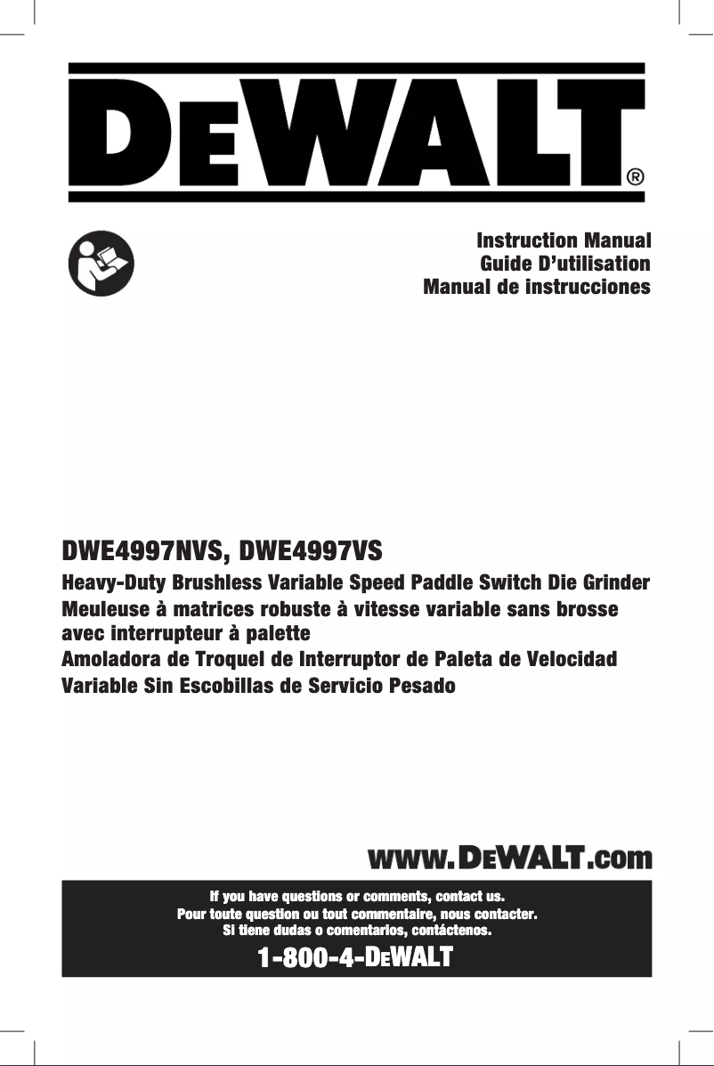 Page 1 de la notice Manuel utilisateur DeWalt DWE4997VS