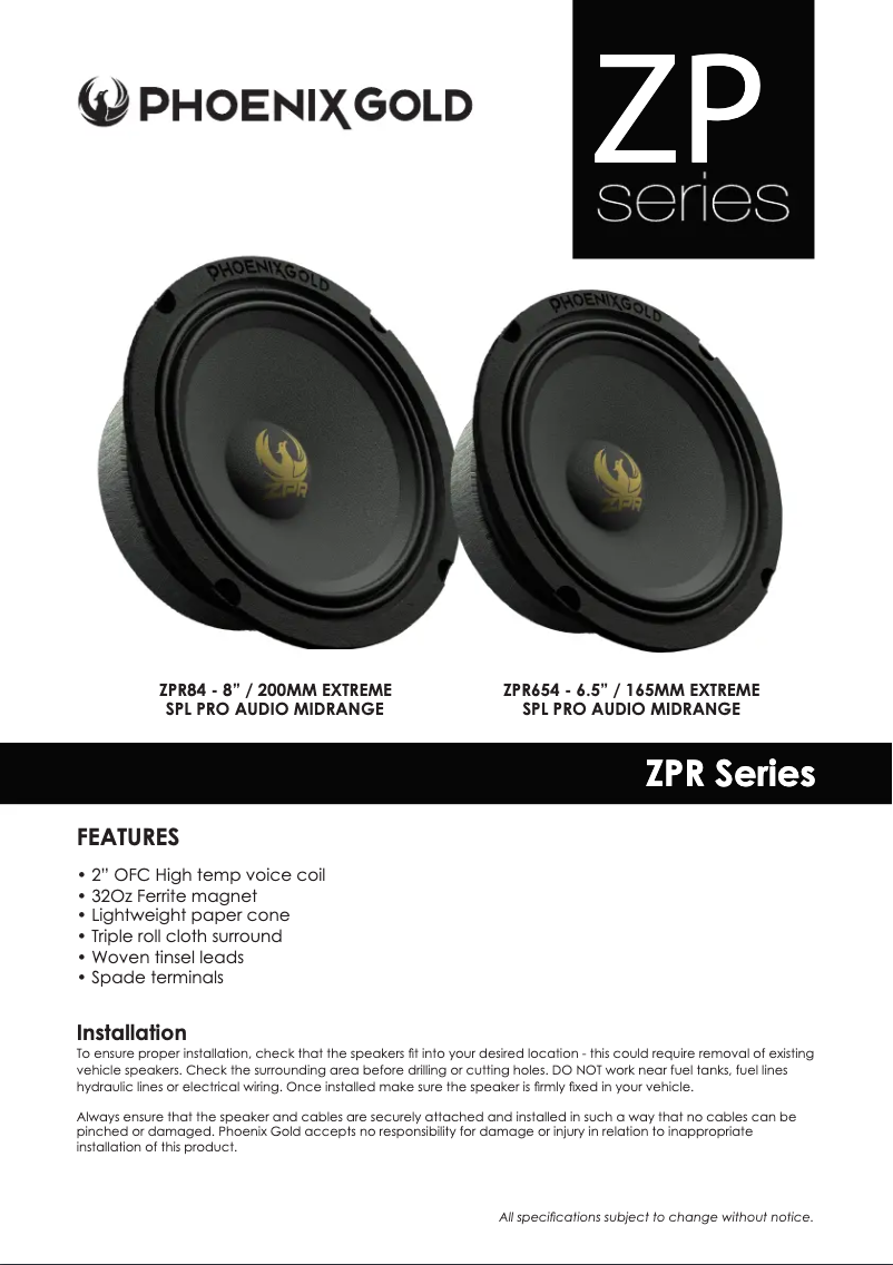 Page 1 de la notice Manuel utilisateur Phoenix Gold ZPR654