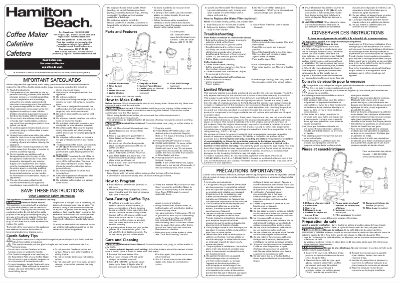 Page n°1 - Manuel utilisateur Hamilton Beach 46292