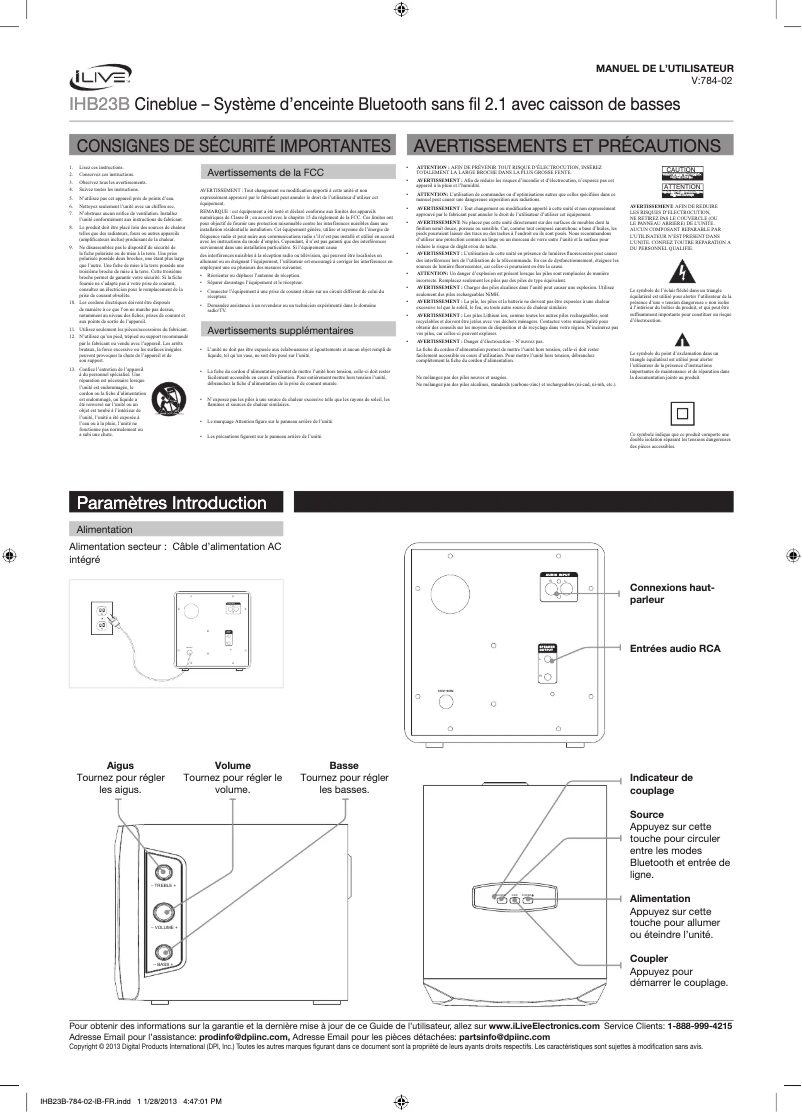 Page 1 de la notice Manuel utilisateur iLive IHB23B