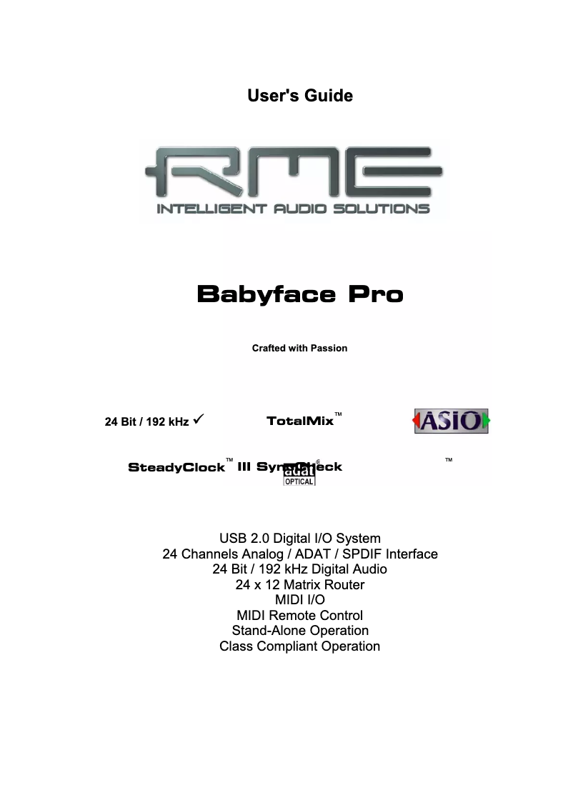 Page n°1 - Manuel utilisateur RME Babyface Pro