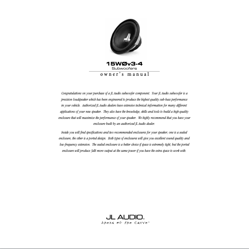 Page 1 de la notice Manuel utilisateur JL Audio 15W0v3