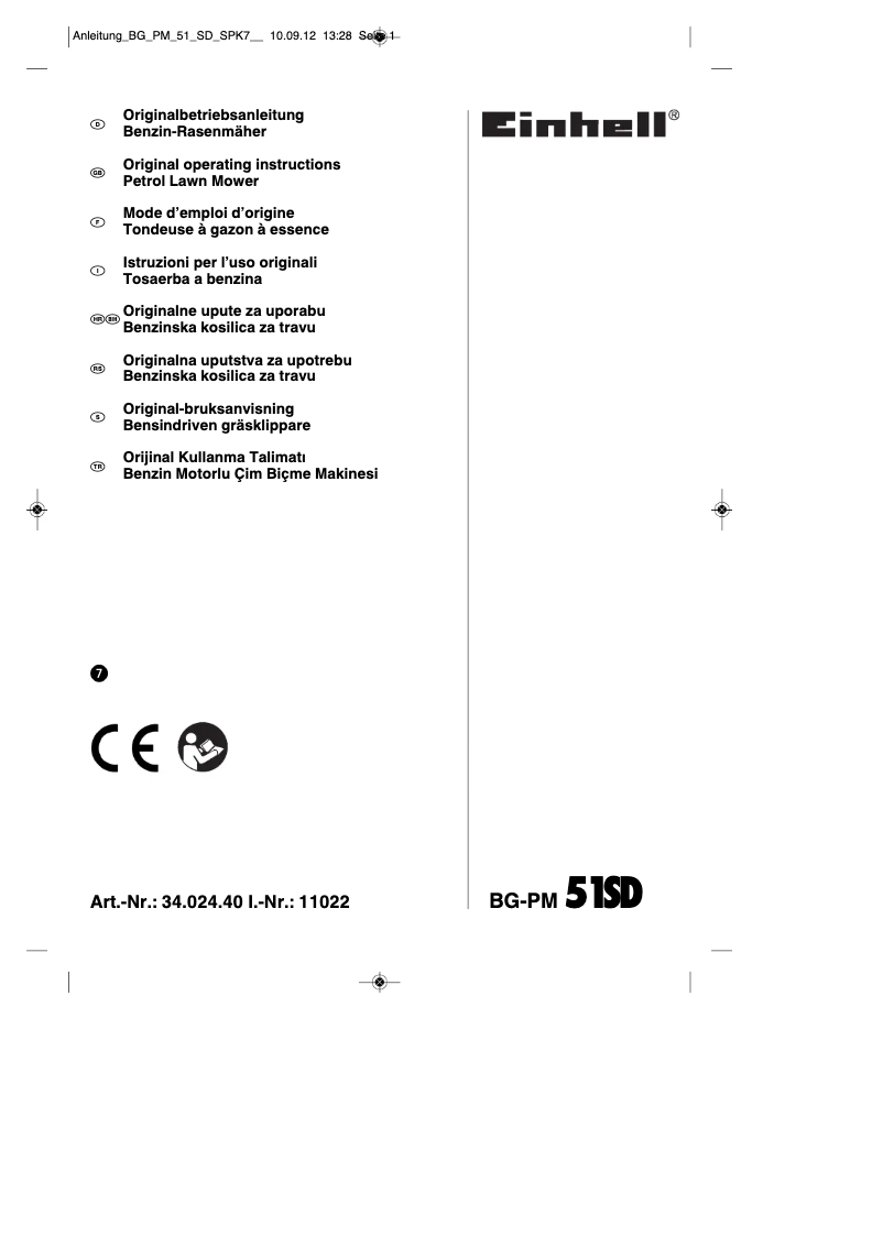 Page n°1 - Mode d'emploi Einhell BG-PM 51 SD