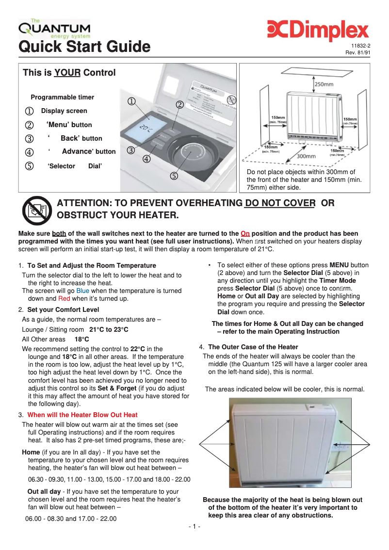 Page 1 de la notice Guide de démarrage rapide Dimplex QM150