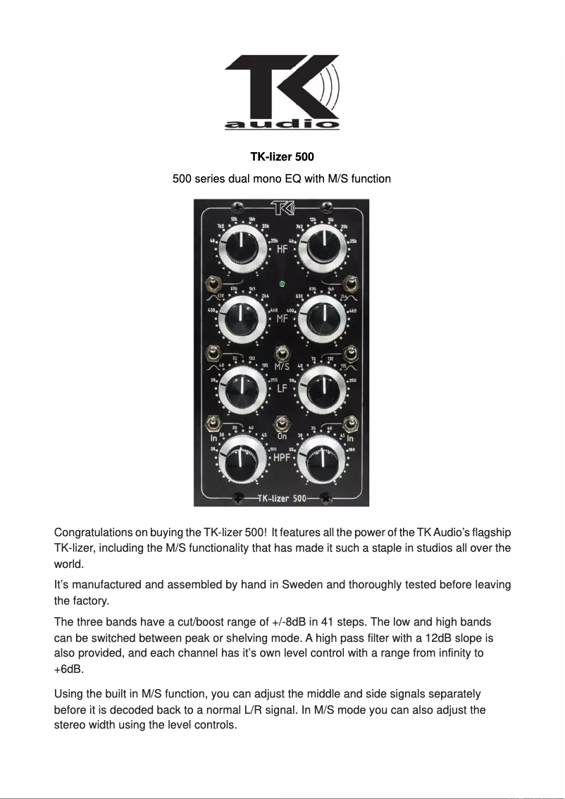 Page n°1 - Manuel utilisateur TK Audio TK-lizer 500