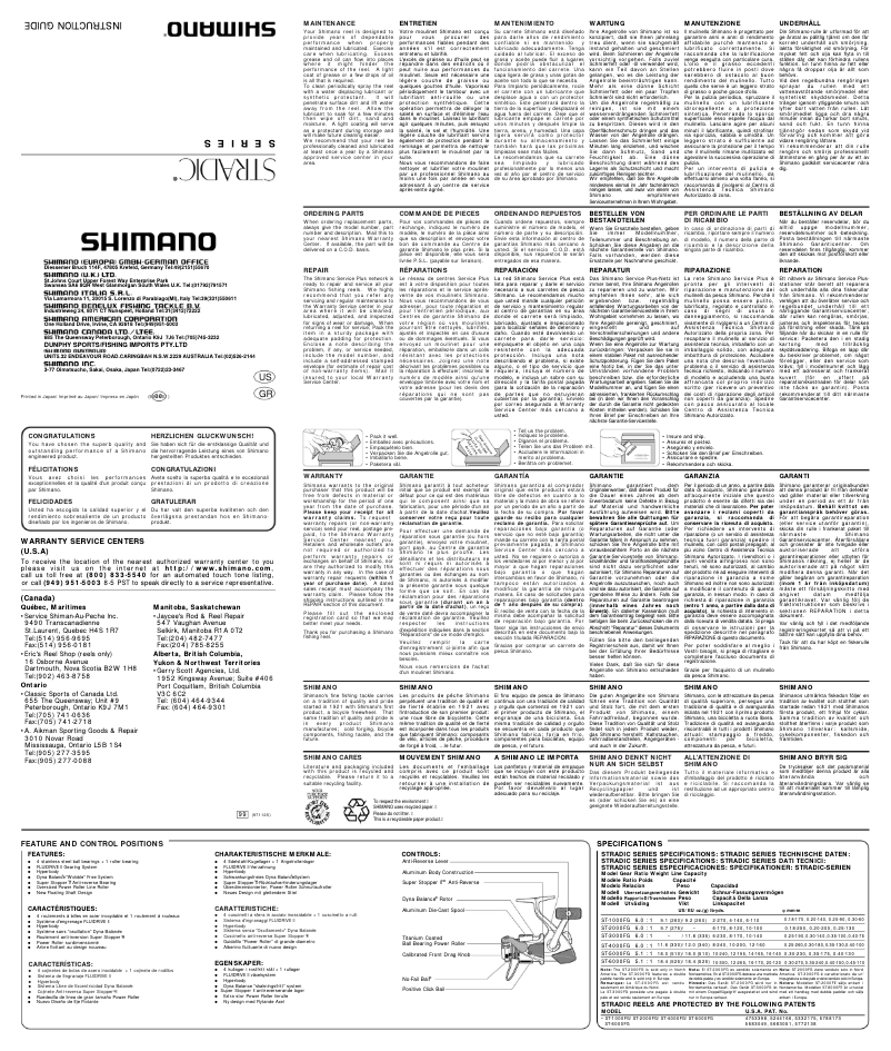 Page n°1 - Manuel utilisateur Shimano Stradic 3000FG