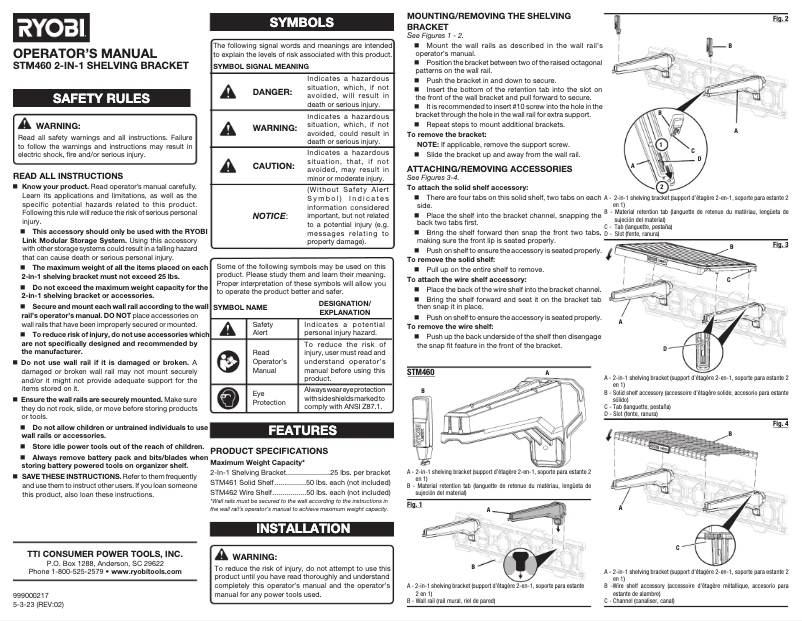 Page 1 de la notice Manuel utilisateur RYOBI STM460