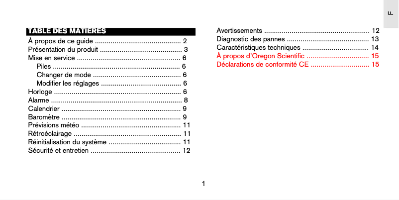 Page 1 de la notice Manuel utilisateur Oregon Scientific PSS01