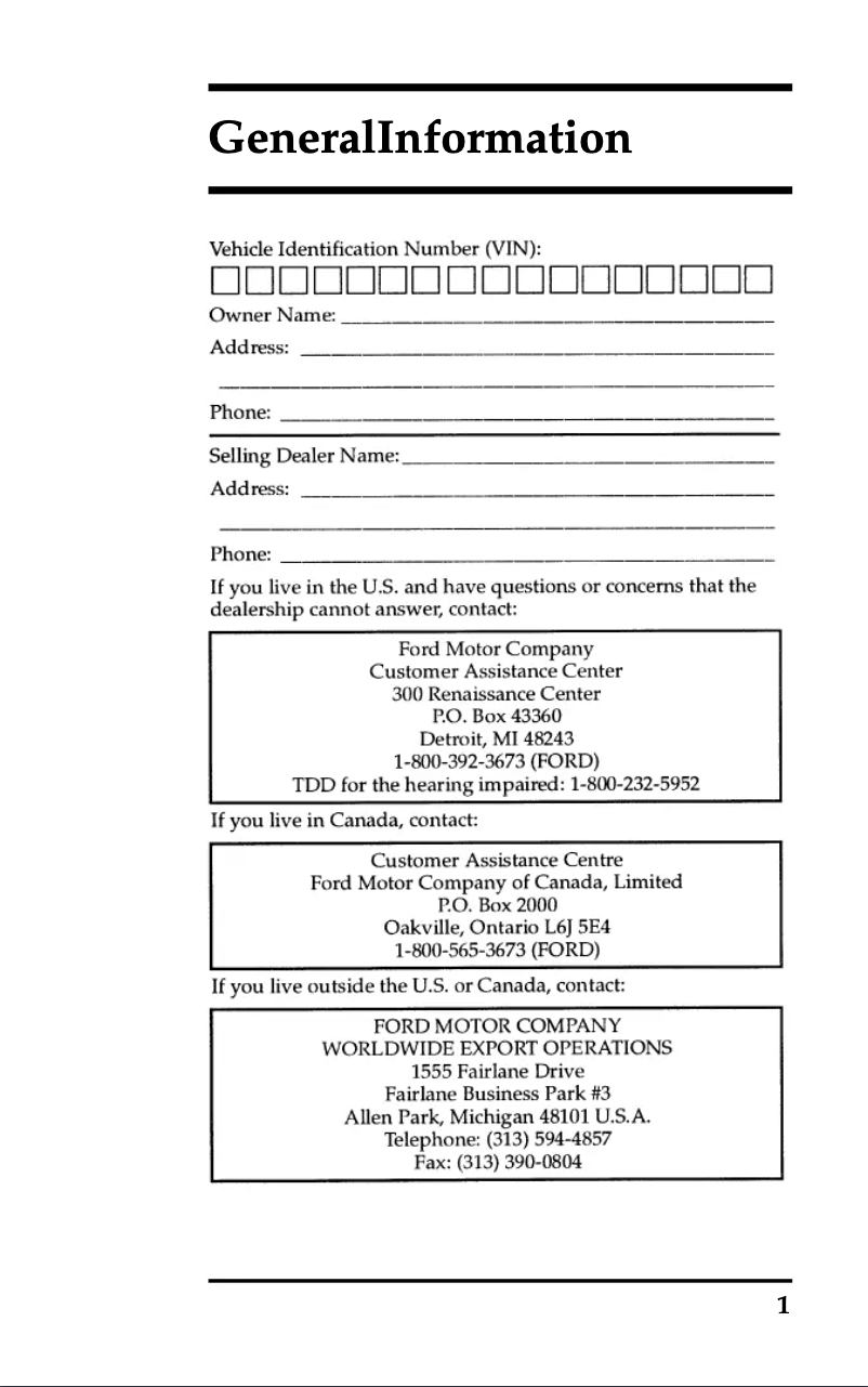 Page 1 de la notice Manuel d'utilisation et d'entretien Ford Windstar (1998)
