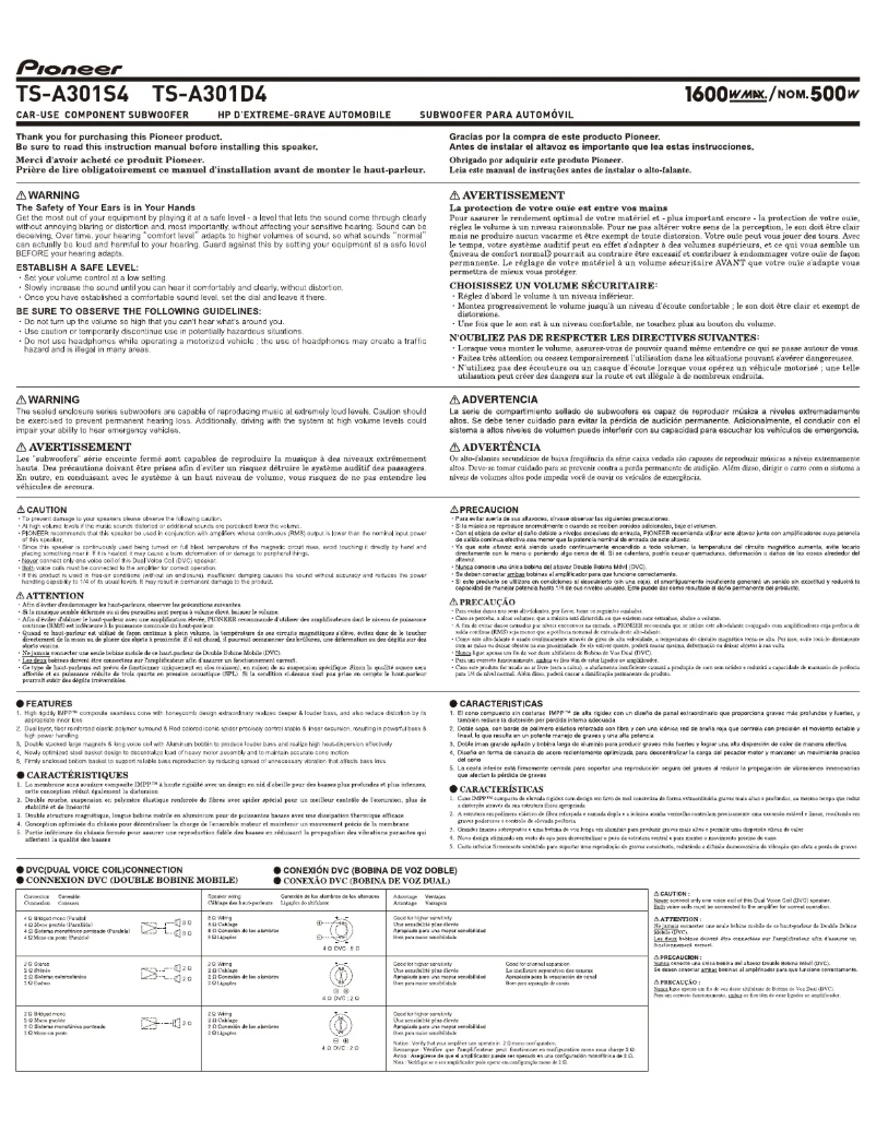 Page n°1 - Manuel utilisateur Pioneer TS-A301D4