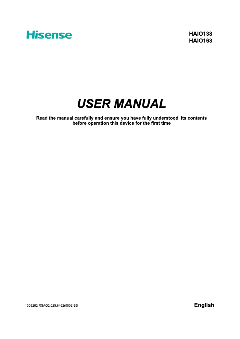 Page 1 de la notice Manuel utilisateur Hisense HAIO138