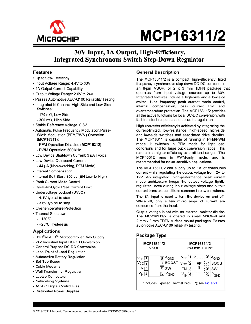 Page 1 de la notice Fiche technique Microchip MCP16311