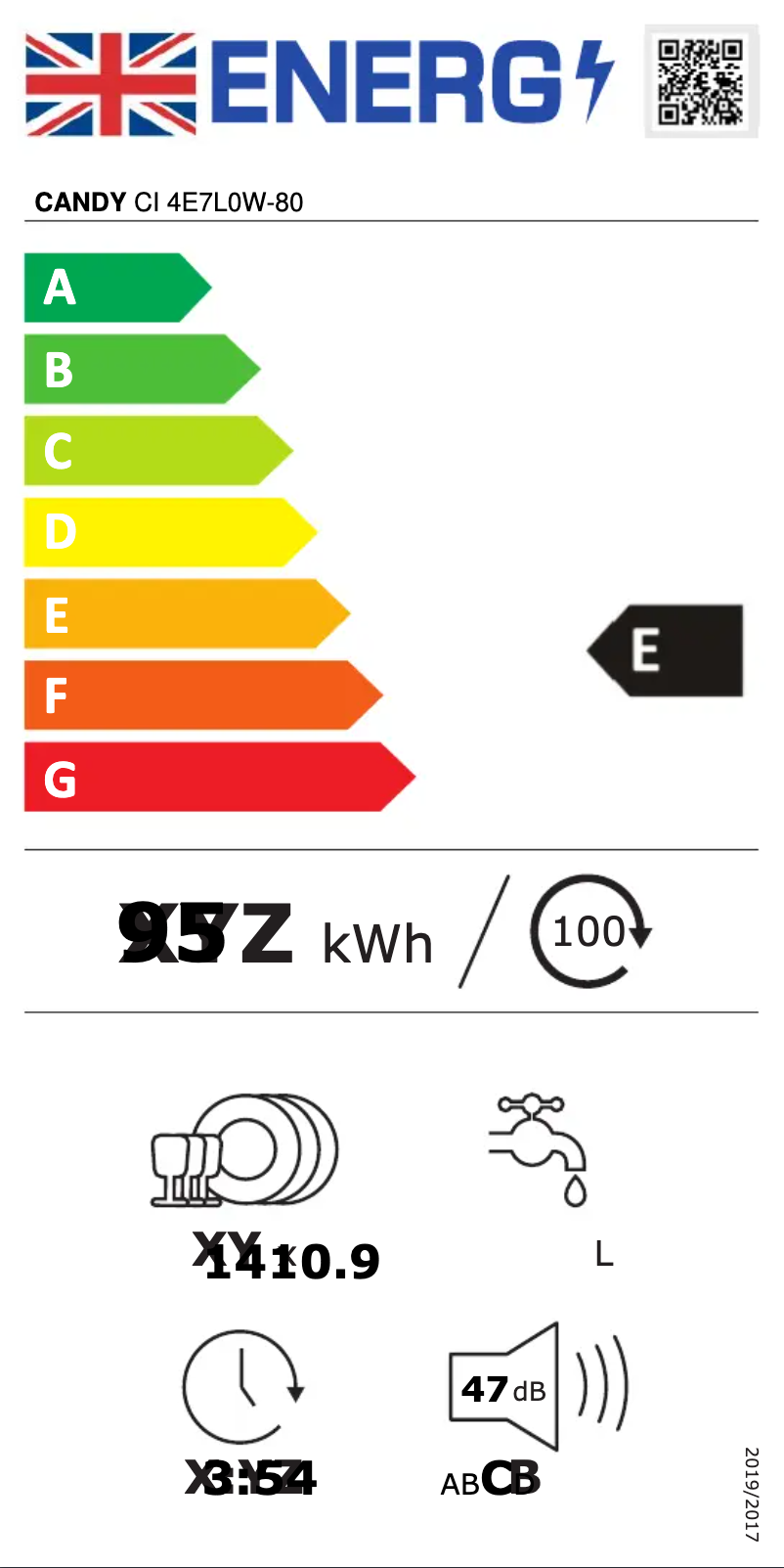 Page n°1 - Label énergétique Candy CI 4E7L0W-80
