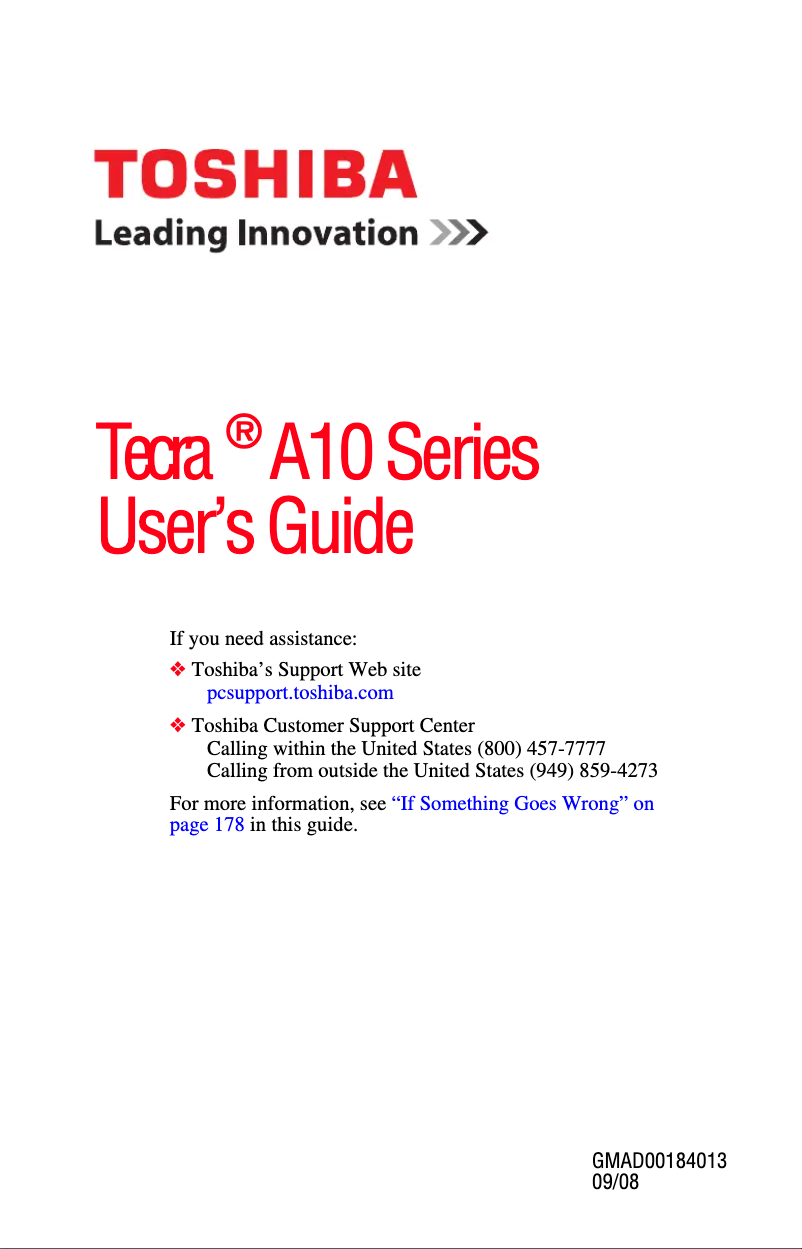 Page n°1 - Manuel utilisateur Toshiba Tecra A10