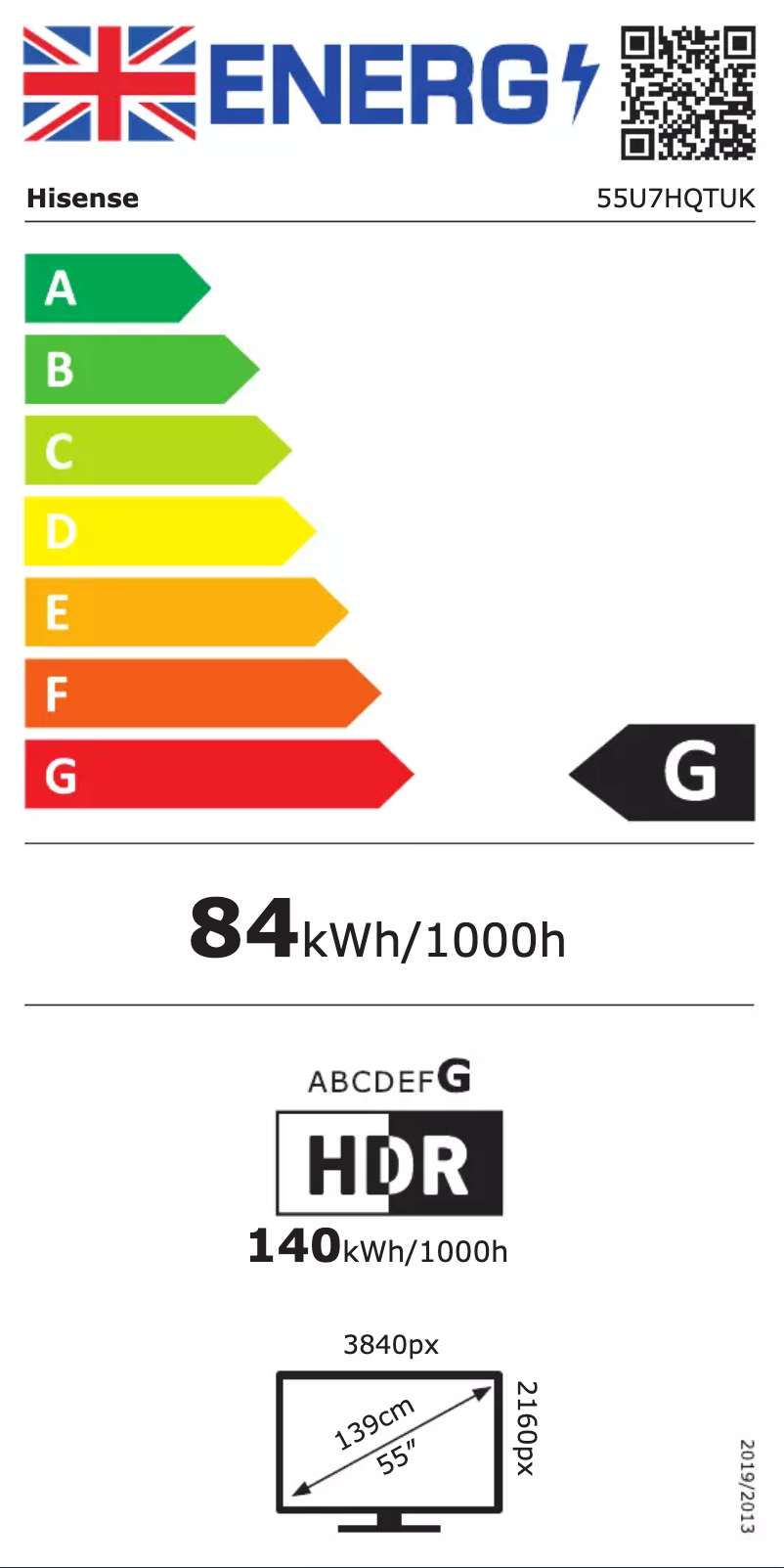 Page 1 de la notice Label énergétique Hisense U7HQ
