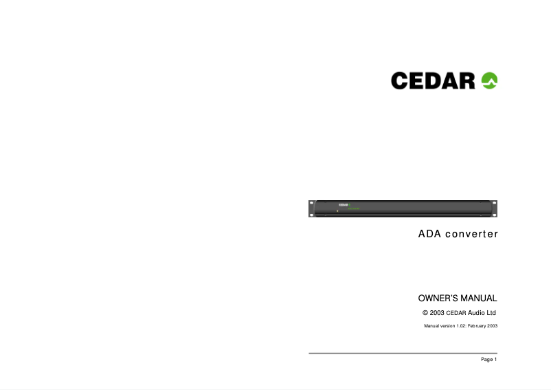 Page 1 de la notice Manuel utilisateur CEDAR ADA converter
