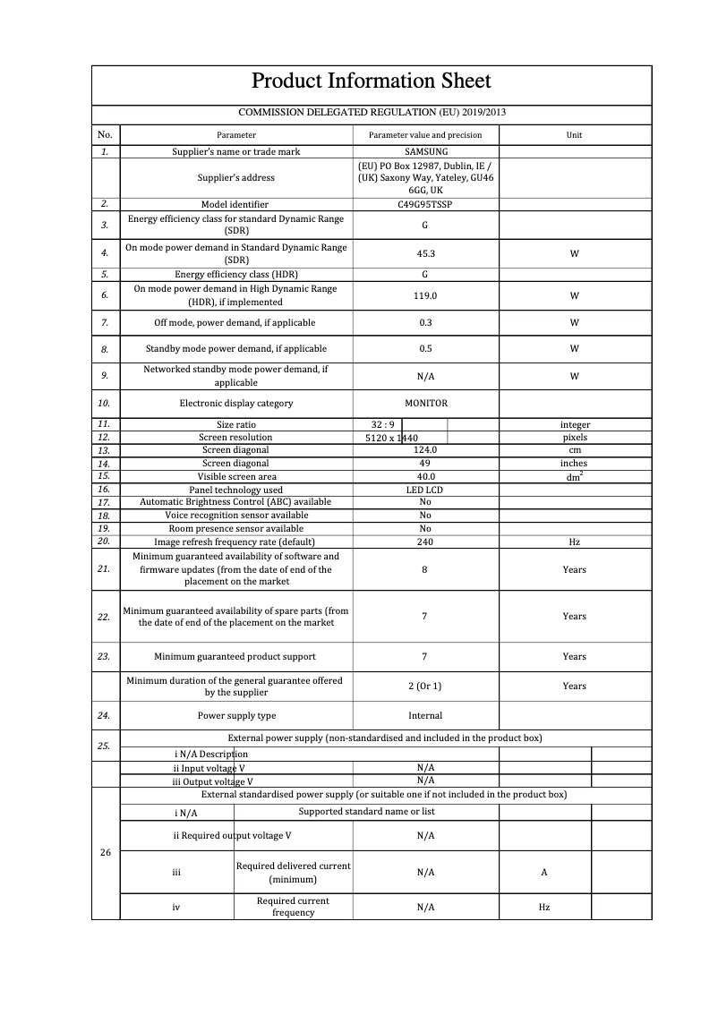 Page n°1 - Fiche technique Samsung Odyssey G9