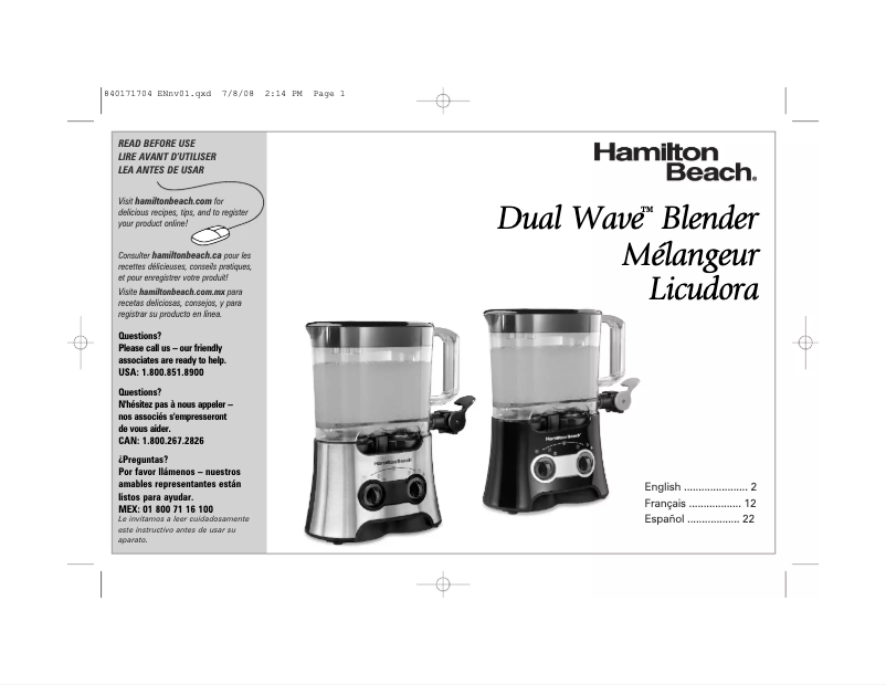 Page 1 de la notice Manuel utilisateur Hamilton Beach Dual Wave 52147