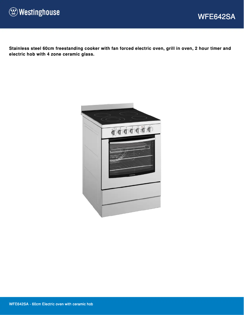 Page n°1 - Fiche technique Westinghouse WFE642SA