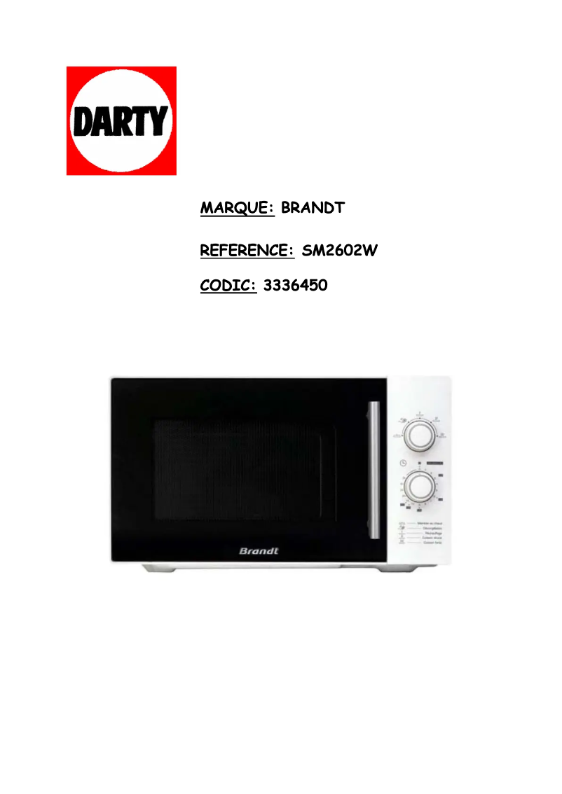 Page 1 de la notice Manuel utilisateur Brandt SM2602W