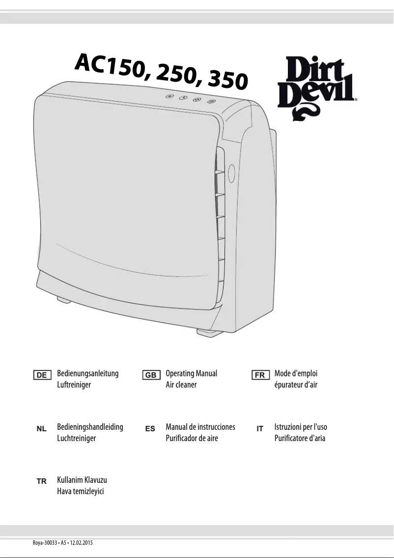 Page 1 de la notice Manuel utilisateur Dirt Devil Pureza AC150
