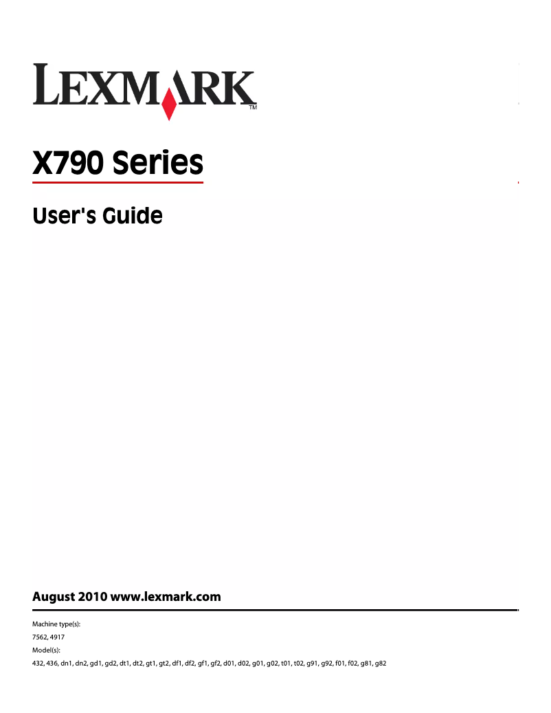 Page 1 de la notice Manuel utilisateur Lexmark X792dtme