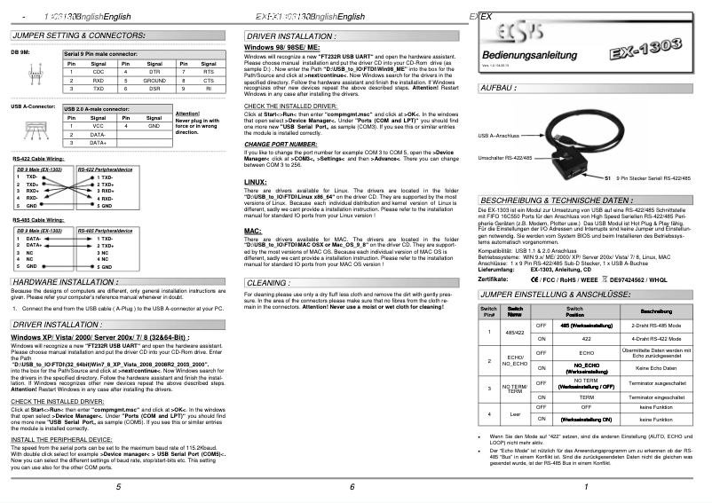 First page image of the manual for EX-1303