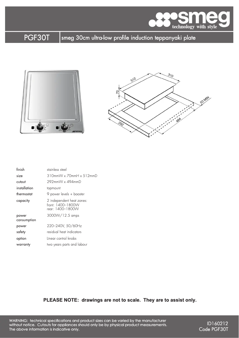 Page n°1 - Fiche technique Smeg PGF30T