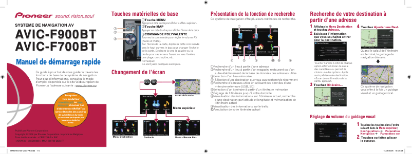 Page n°1 - Guide de démarrage rapide Pioneer AVIC-F700BT