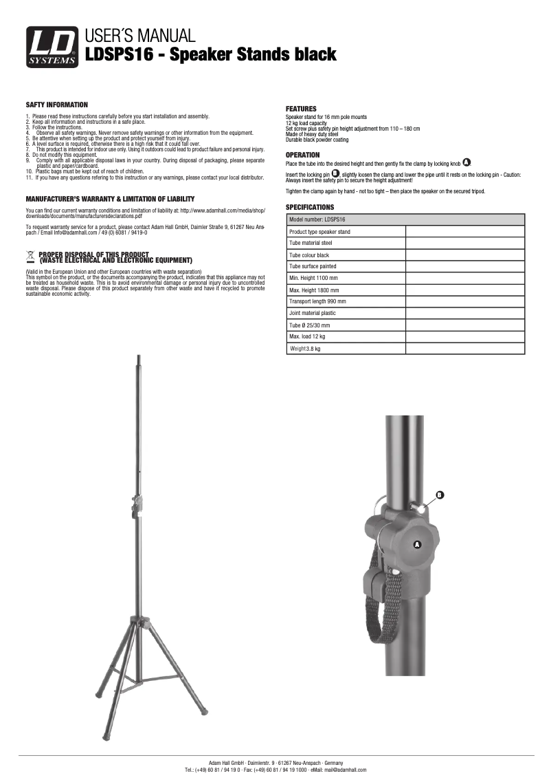 Image de la première page du manuel de l'appareil LDSPS16