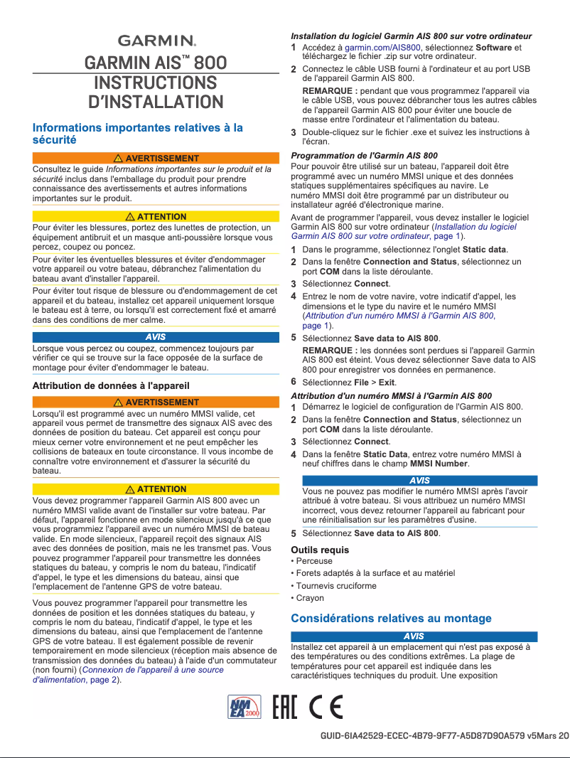 Page n°1 - Guide d'installation Garmin AIS 800