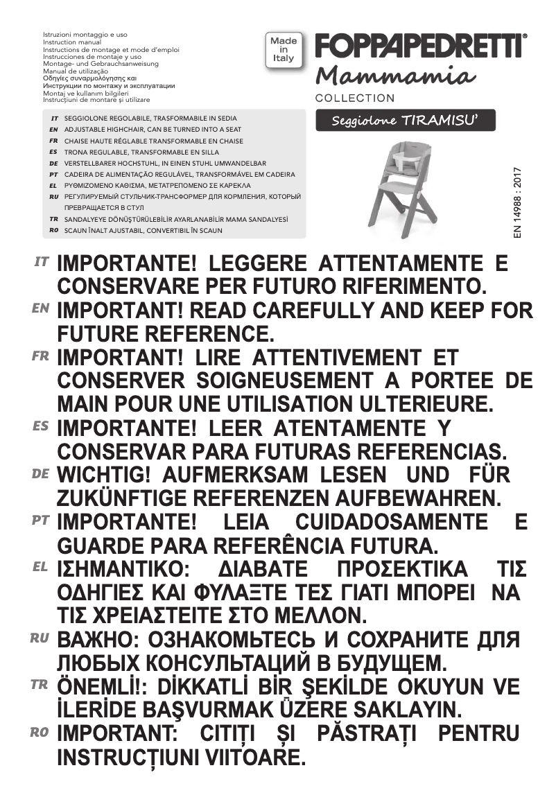 Page n°1 - Manuel utilisateur Foppapedretti Tiramisù