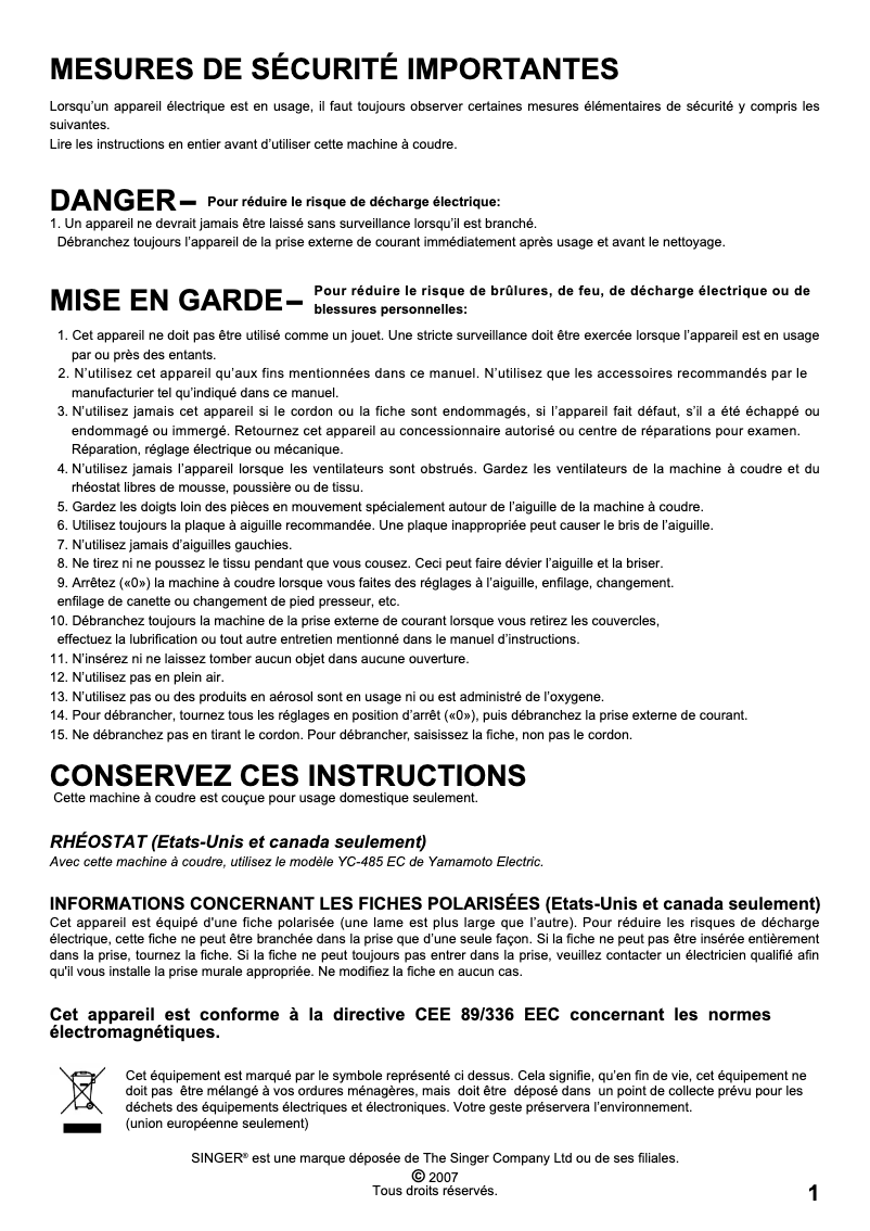 Page n°1 - Manuel utilisateur Singer Curvy 8763
