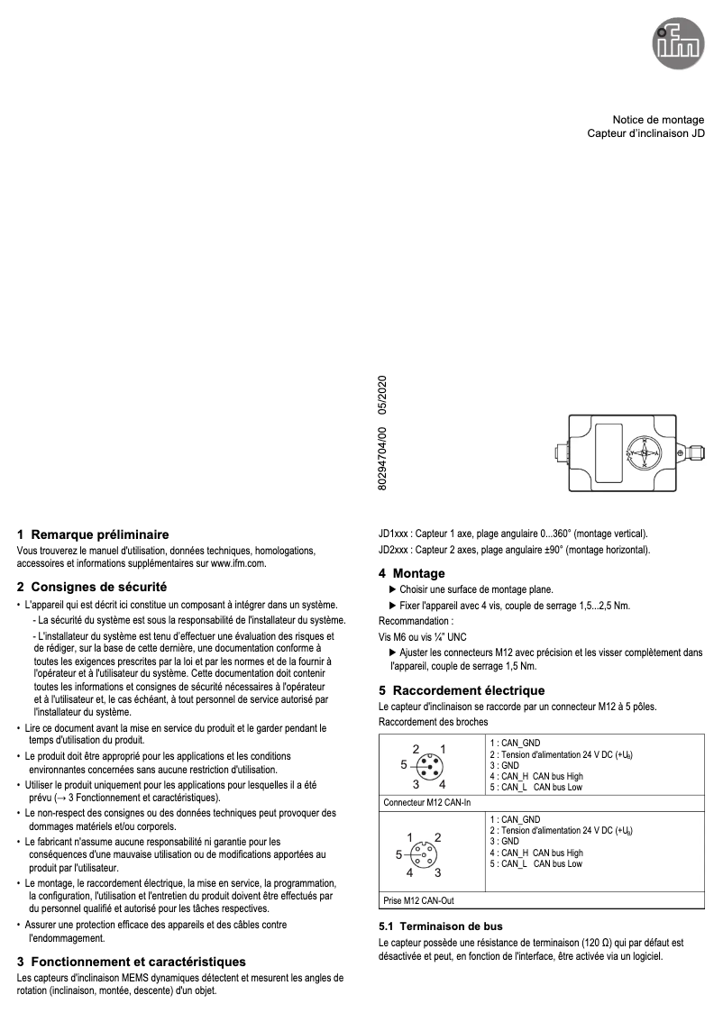 Image de la première page du manuel de l'appareil JD1311