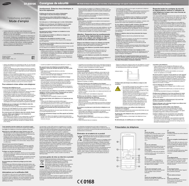Image de la première page du manuel de l'appareil GT-S5610K
