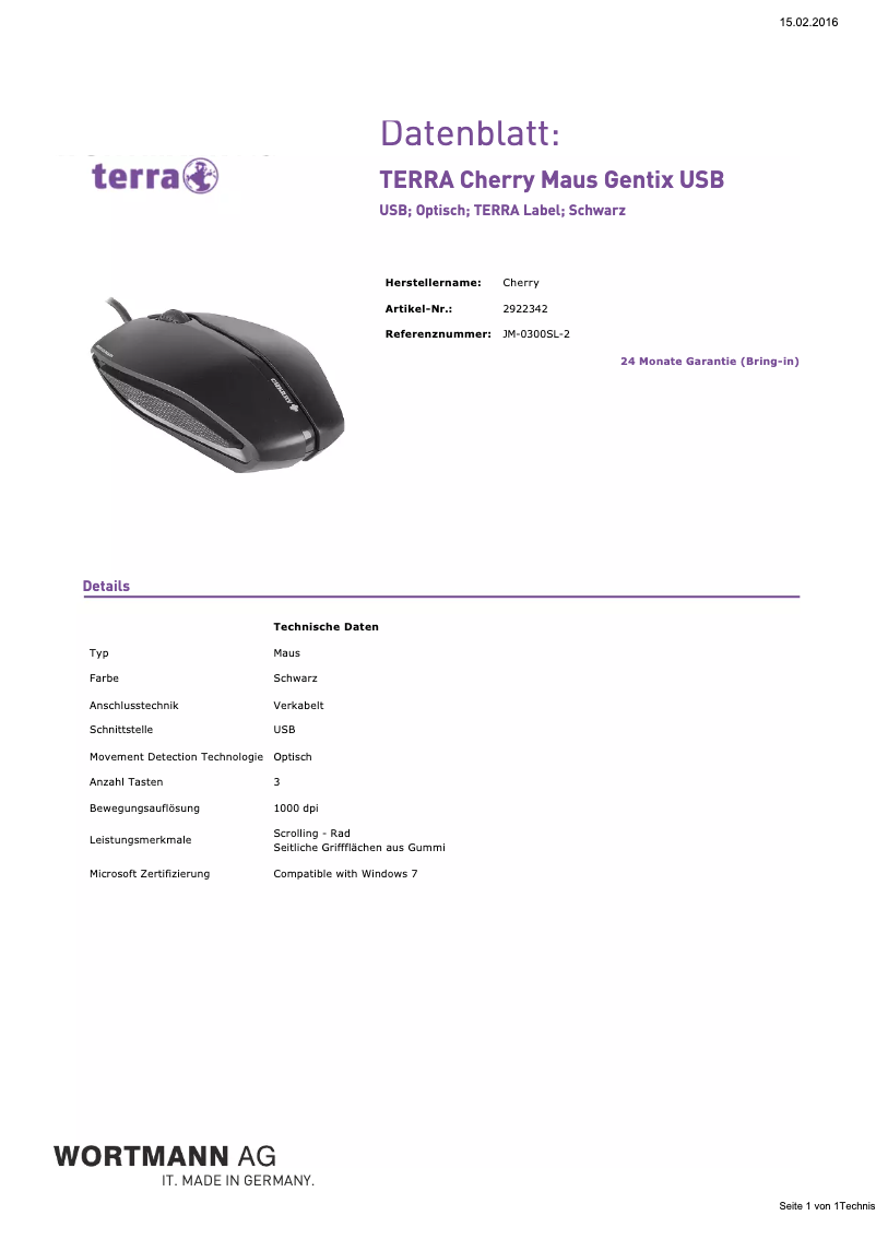 Page n°1 - Manuel utilisateur Wortmann AG JM-0300SL-2