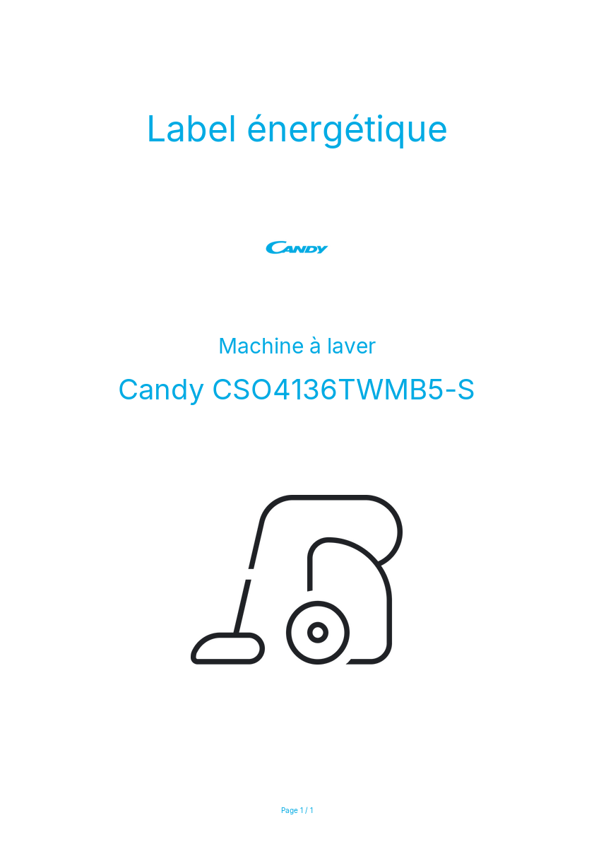 Page n°1 - Label énergétique Candy CSO4136TWMB5-S